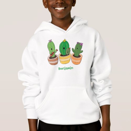 Cute cactus trio singing cartoon illustration hoodie