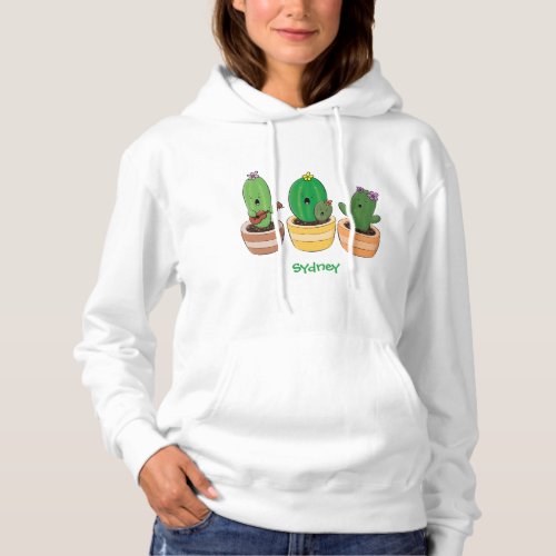Cute cactus trio singing cartoon illustration hoodie