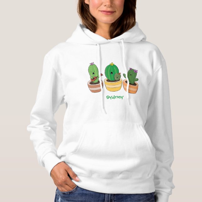 Cute cactus trio singing cartoon illustration hoodie (Front)