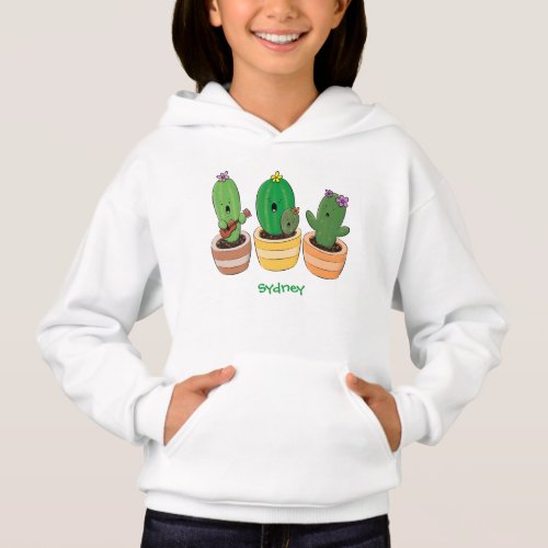 Cute cactus trio singing cartoon illustration hoodie