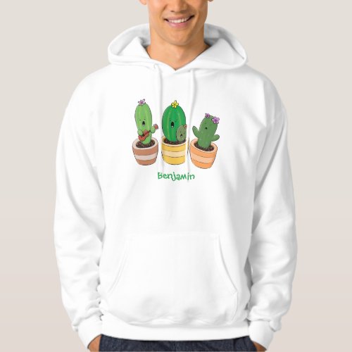 Cute cactus trio singing cartoon illustration hoodie