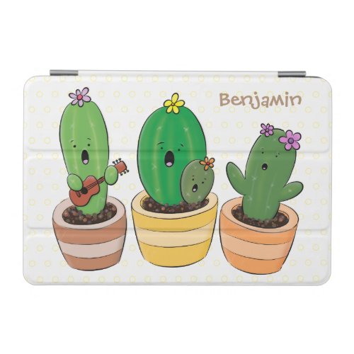Cute cactus trio singing cartoon illustration iPad mini cover