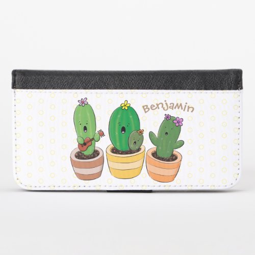 Cute cactus trio singing cartoon illustration iPhone x wallet case