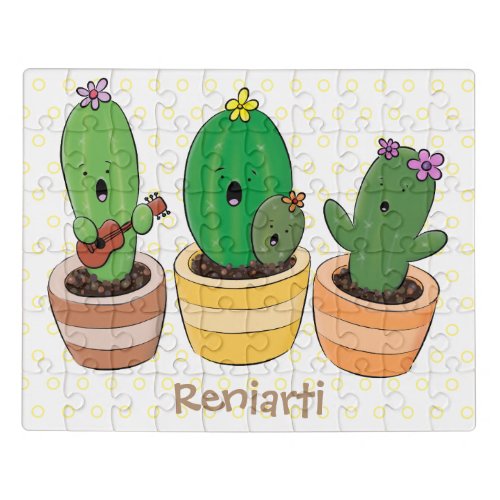 Cute cactus trio singing cartoon illustration jigsaw puzzle