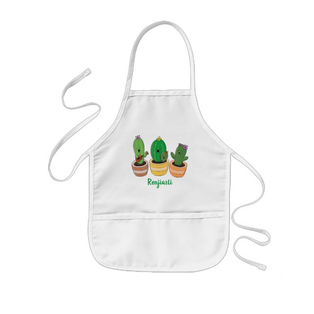 Cute cactus trio singing cartoon illustration kids' apron (Front)