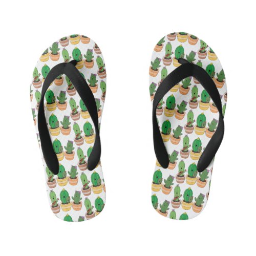 Cute cactus trio singing cartoon illustration kids flip flops