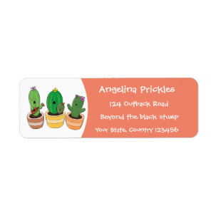 Cute cactus trio singing cartoon illustration label