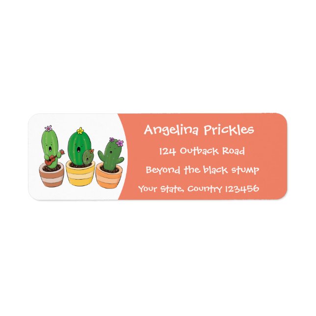 Cute cactus trio singing cartoon illustration label (Front)