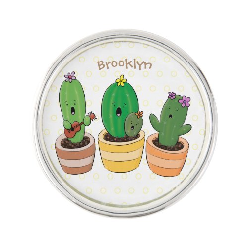 Cute cactus trio singing cartoon illustration lapel pin