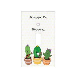 Cute cactus trio singing cartoon illustration light switch cover