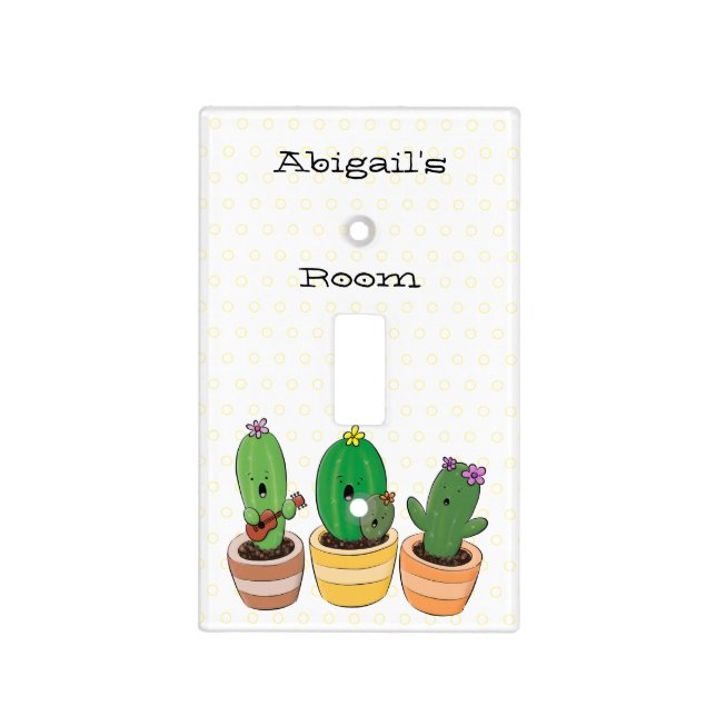 Cute cactus trio singing cartoon illustration light switch cover (Front)