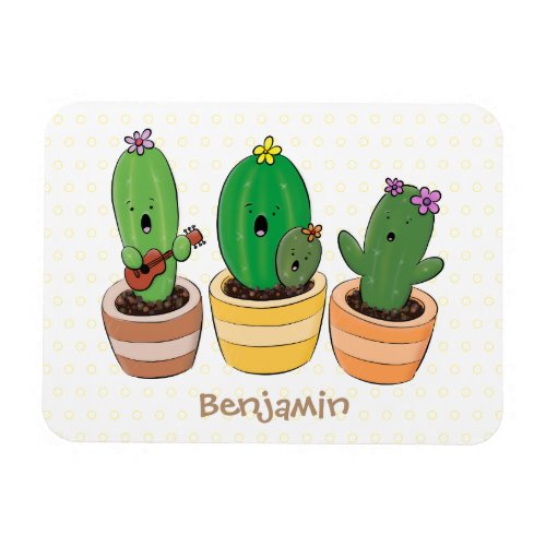 Cute cactus trio singing cartoon illustration magnet