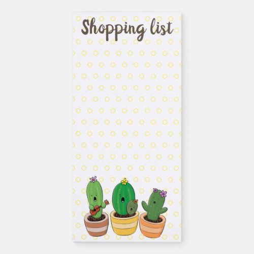 Cute cactus trio singing cartoon illustration magnetic notepad