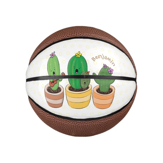 Cute cactus trio singing cartoon illustration mini basketball (Front)