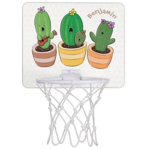 Cute cactus trio singing cartoon illustration mini basketball hoop