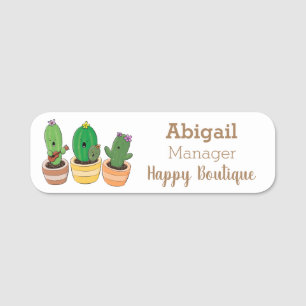 Cute cactus trio singing cartoon illustration name tag