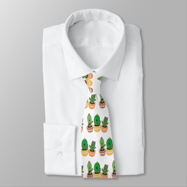 Cute cactus trio singing cartoon illustration neck tie (Tied)