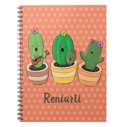 Cute cactus trio singing cartoon illustration notebook