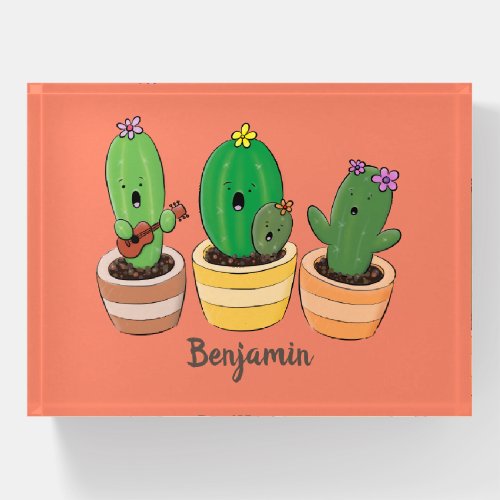 Cute cactus trio singing cartoon illustration paperweight
