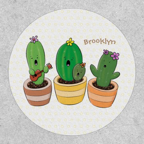 Cute cactus trio singing cartoon illustration patch
