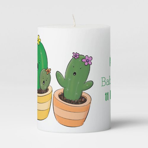 Cute cactus trio singing cartoon illustration pillar candle