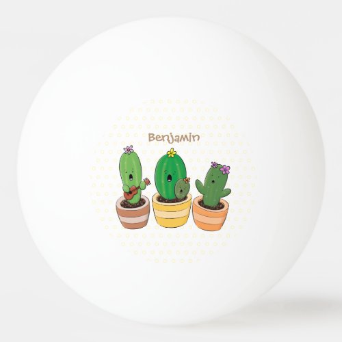 Cute cactus trio singing cartoon illustration ping pong ball