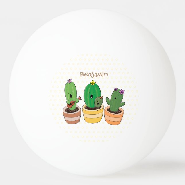 Cute cactus trio singing cartoon illustration ping pong ball (Front)