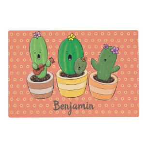 Cute cactus trio singing cartoon illustration placemat