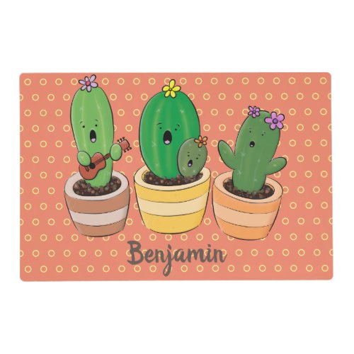 Cute cactus trio singing cartoon illustration placemat