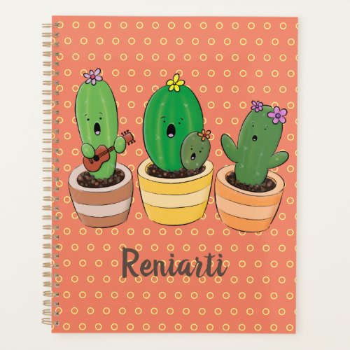 Cute cactus trio singing cartoon illustration planner