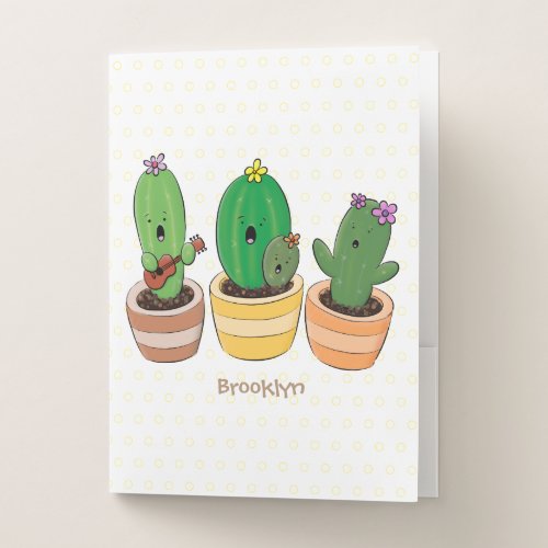 Cute cactus trio singing cartoon illustration pocket folder