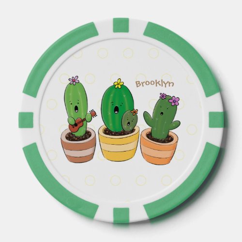 Cute cactus trio singing cartoon illustration poker chips