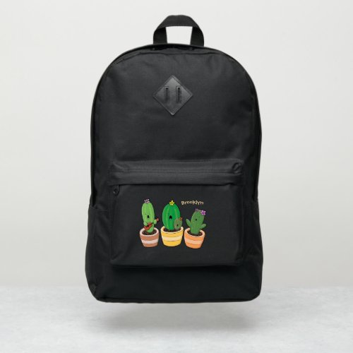 Cute cactus trio singing cartoon illustration  port authority backpack