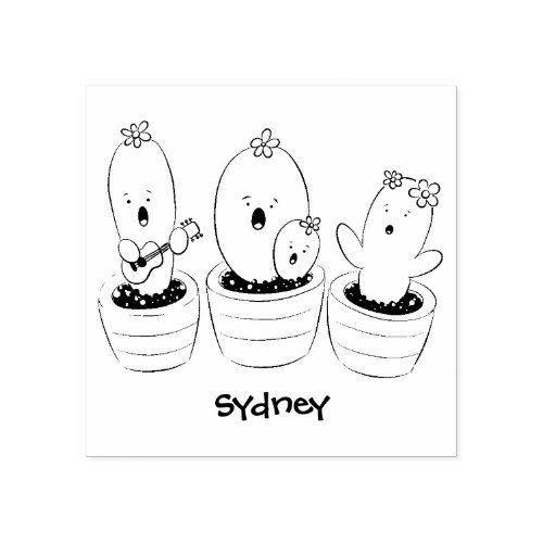 Cute cactus trio singing cartoon illustration rubber stamp