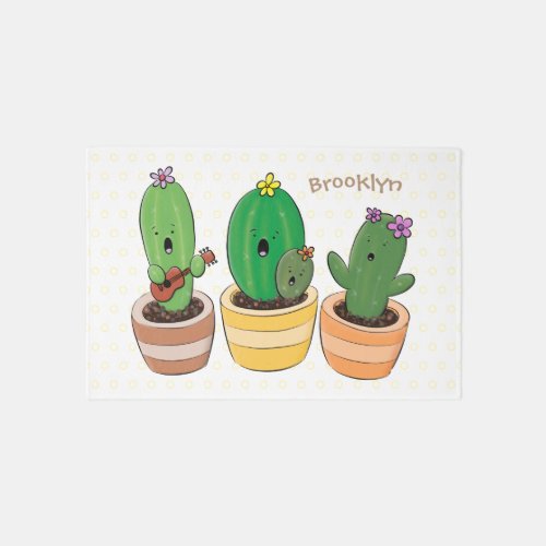 Cute cactus trio singing cartoon illustration rug