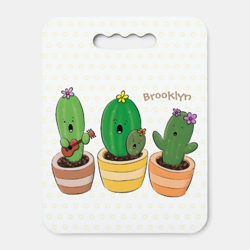 Cute cactus trio singing cartoon illustration seat cushion