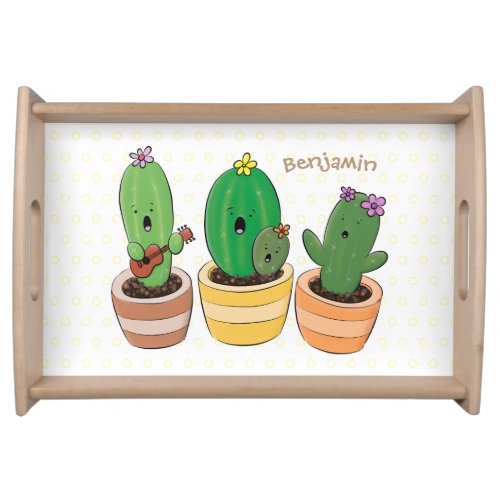 Cute cactus trio singing cartoon illustration serving tray
