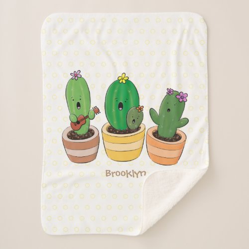 Cute cactus trio singing cartoon illustration sherpa blanket