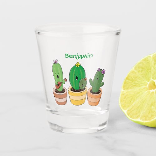 Cute cactus trio singing cartoon illustration shot glass