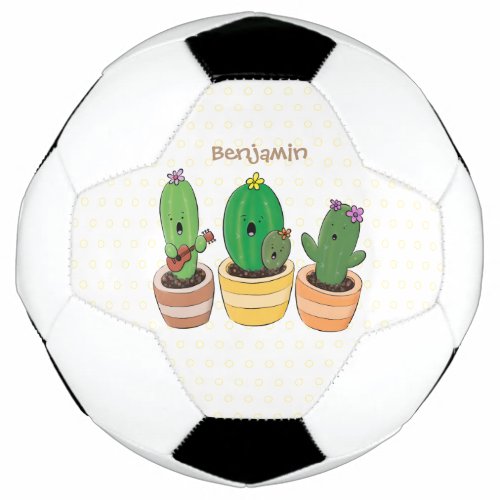 Cute cactus trio singing cartoon illustration soccer ball