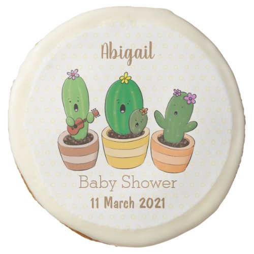 Cute cactus trio singing cartoon illustration sugar cookie