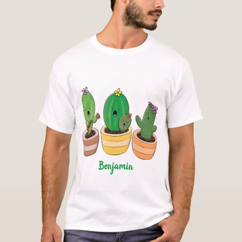 Cute cactus trio singing cartoon illustration T_Shirt