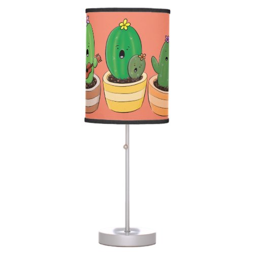 Cute cactus trio singing cartoon illustration table lamp
