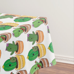 Cute cactus trio singing cartoon illustration tablecloth