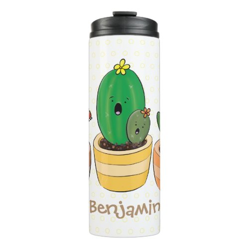 Cute cactus trio singing cartoon illustration thermal tumbler