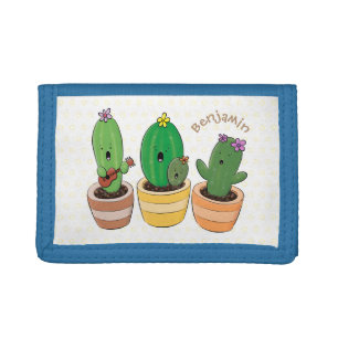 Cute cactus trio singing cartoon illustration trifold wallet