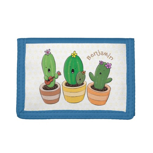 Cute cactus trio singing cartoon illustration trifold wallet