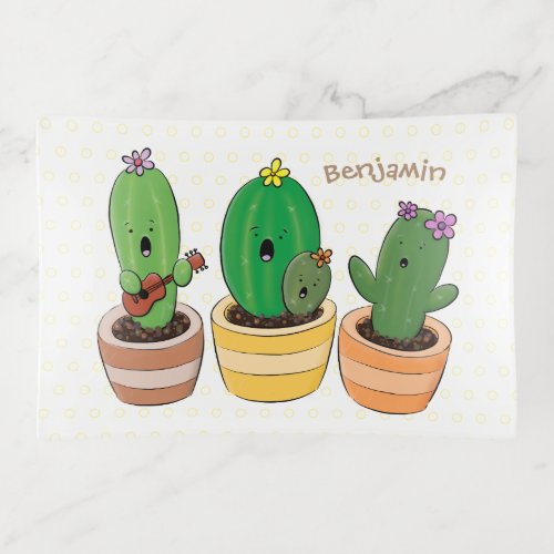 Cute cactus trio singing cartoon illustration trinket tray