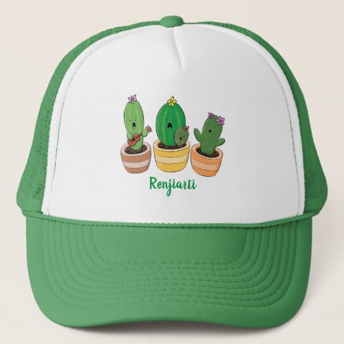 Cute cactus trio singing cartoon illustration trucker hat