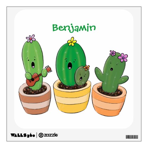 Cute cactus trio singing cartoon illustration wall decal
